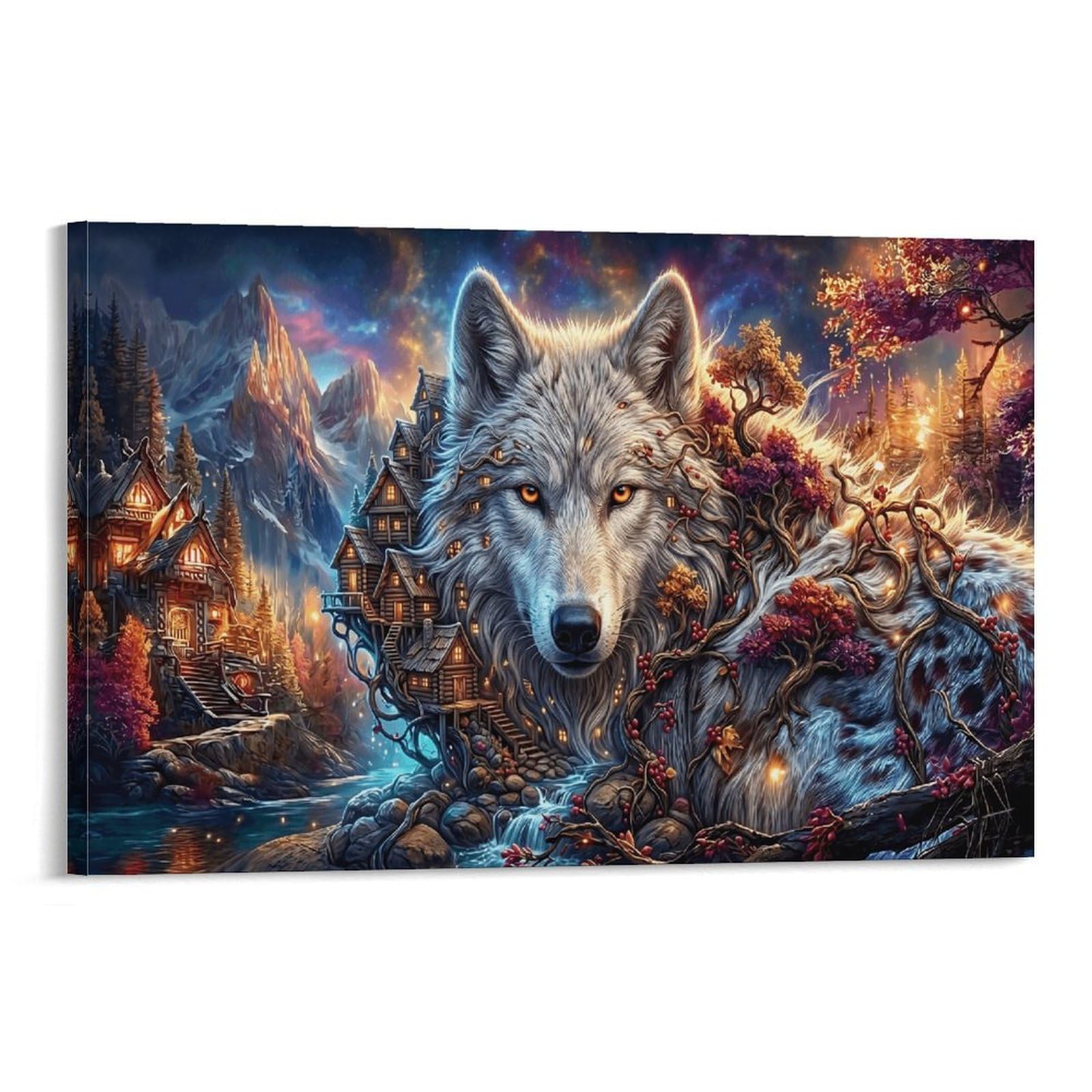 XPASHIQWC Wolf Wall Decor Poster Mountain Forest Cabin Giclee Canvas Prints Modern Wall Art Picture Wall Hanging for Bathroom Wall Decor 24x36inch(60x90cm)