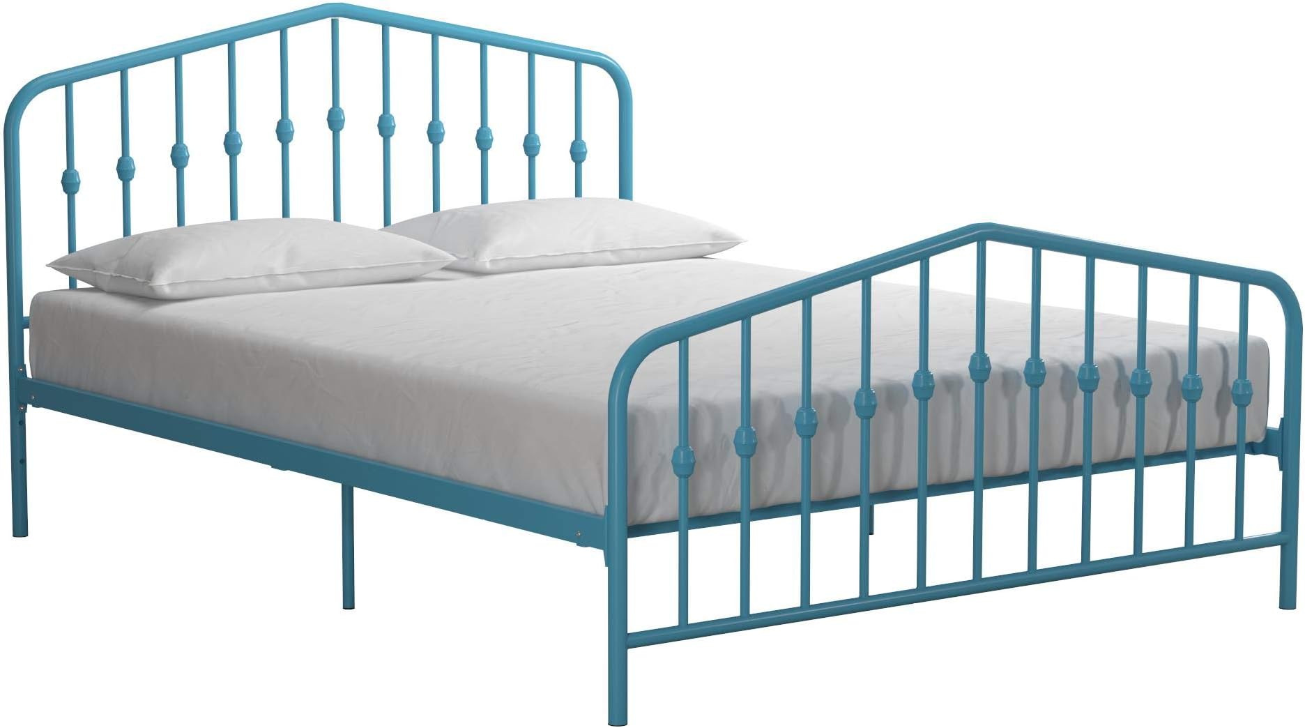 Novogratz Bushwick Metal Platform Bed Frame with Headboard, Queen, Sea Blue