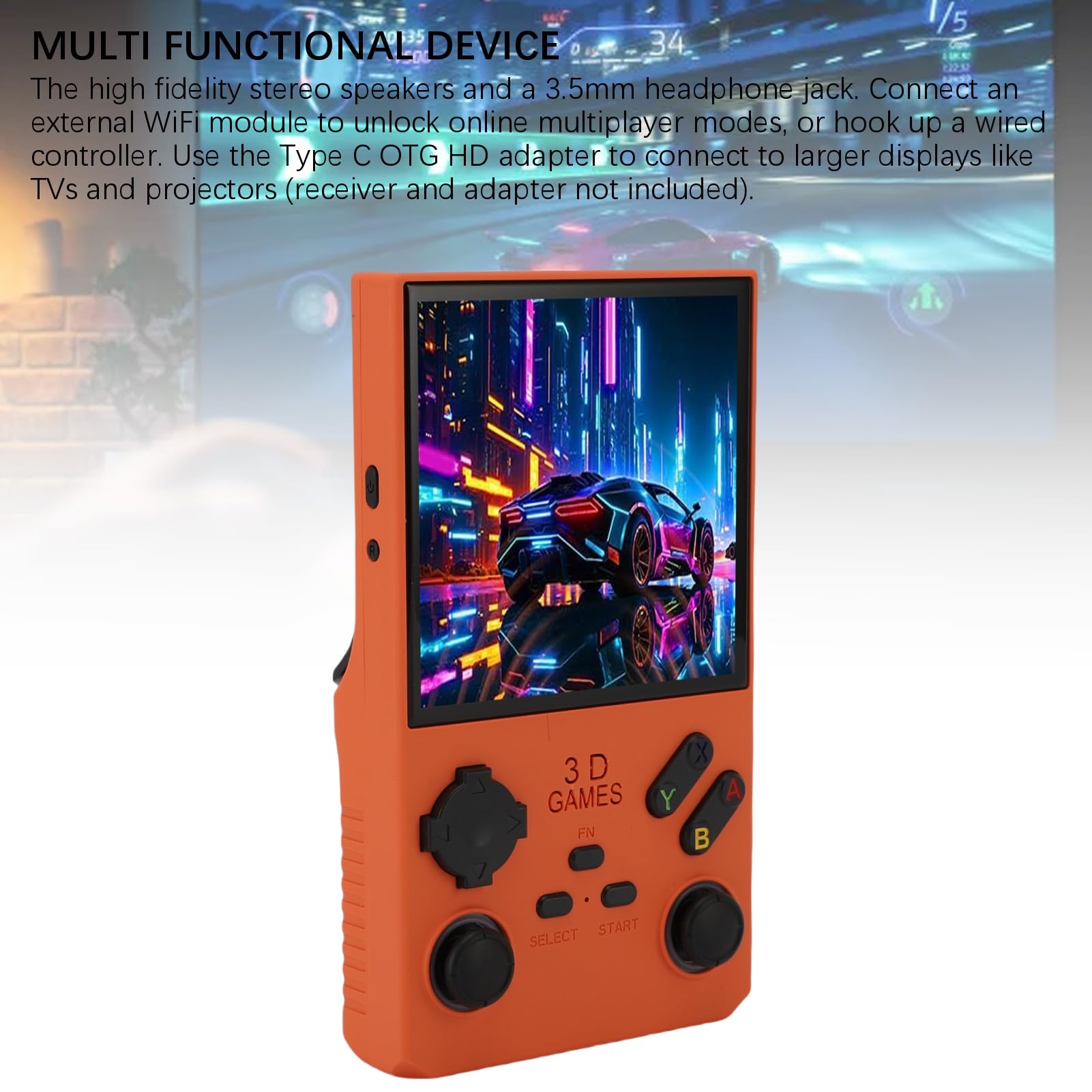 Goshyda Handheld -Spiel, Tragbare Retro -Gaming -Konsole mit RGB -Farben, die in 256 GB Speicherkarte 45 Emulatoren Eingebaut Sind, 4.0 Im HD -Bildschirm Video Player (ORANGE)