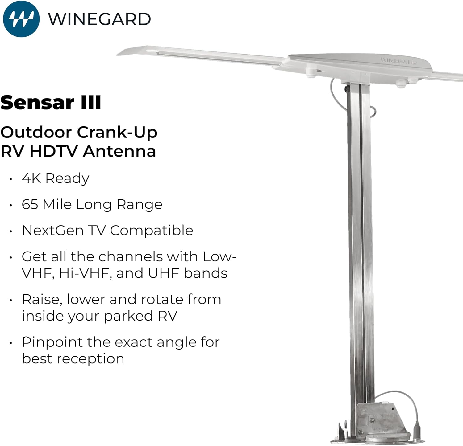 Winegard RV-3095 Sensar III Batwing Amplified RV TV Antenna (VHF/UHF, Digital, 4K Ready, 55 Mile Range), Light Gray