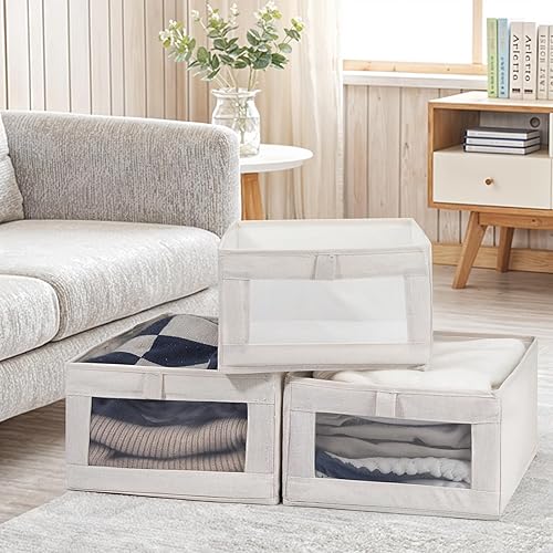 Miniatura 2 de Paquete de 10 organizadores y almacenamiento de ropa de lino para organizar el armario, cestas de lino plegables con ventana transparente para