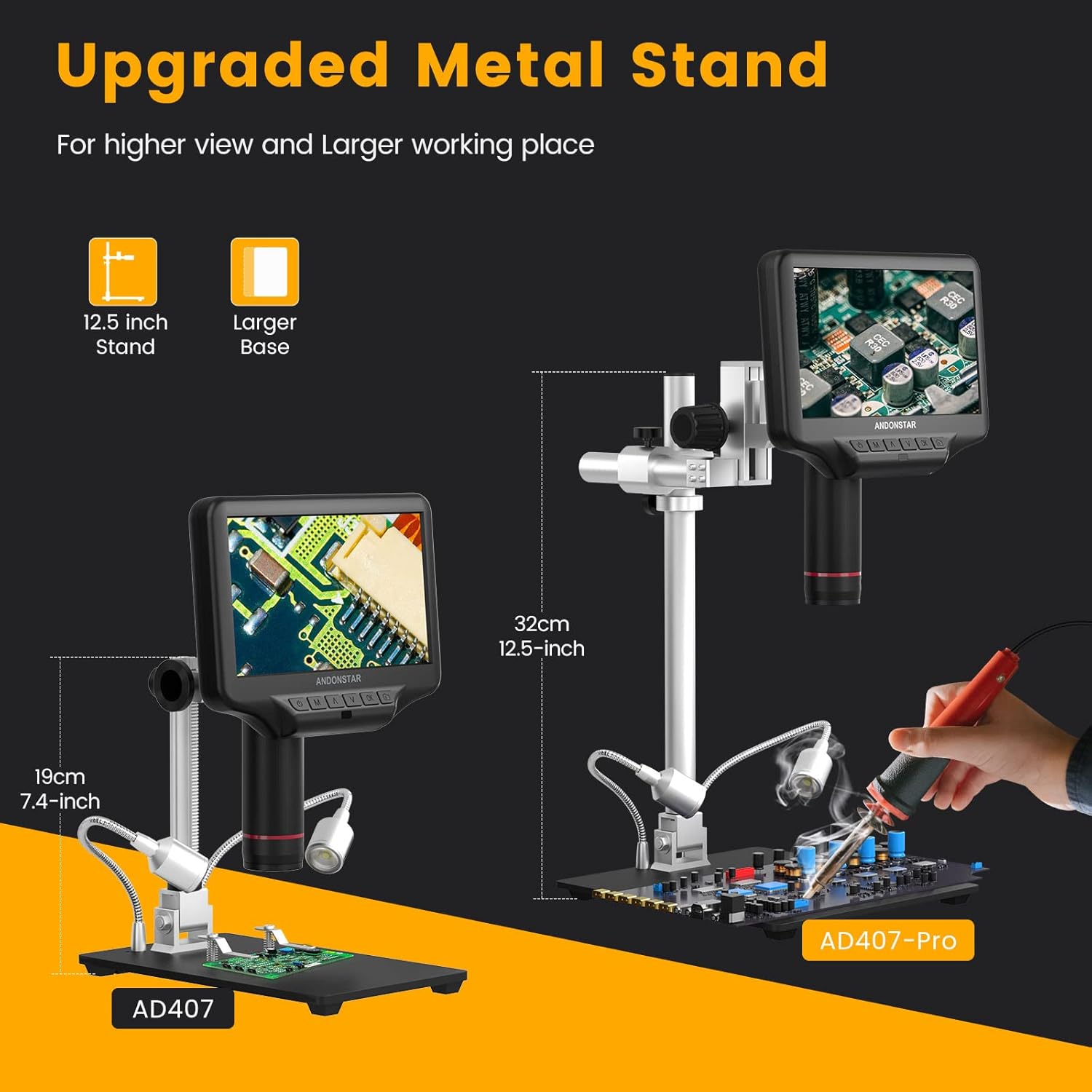 Comparison of Andonstar AD407 and AD407 Pro metal stands