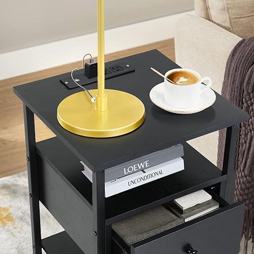 Miniatura 5 de PayLessHere Mesita de noche con 1 cajón con estación de carga y 2 puertos USB, tomas de corriente para sala de estar, dormitorio, dormitorio