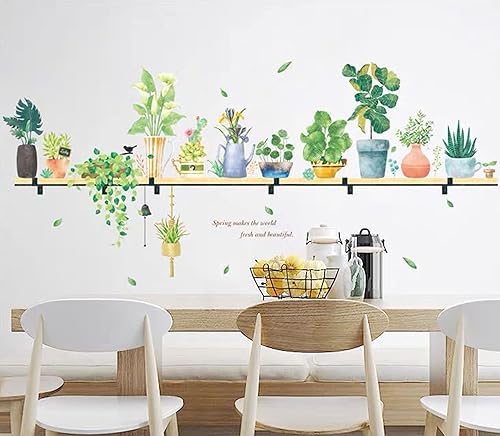 Miniatura 4 de ROFARSO Calcomanías de pared de PVC extraíbles para estantes de 42.9 x 40.2 pulgadas, diseño de plantas, tropicales, hojas y hojas de color verde