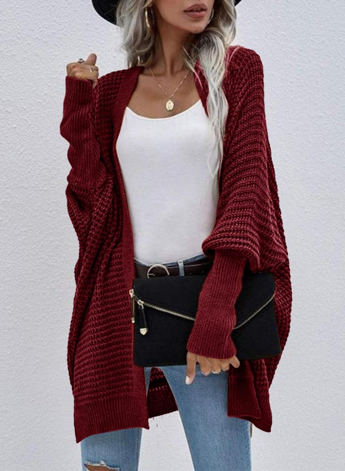 Dokotoo Women's 2025 Fashion Casual Oversized Open Front Batwing Long Sleeve Chunky Knit Cardigans Sweaters Outerwear Coats
