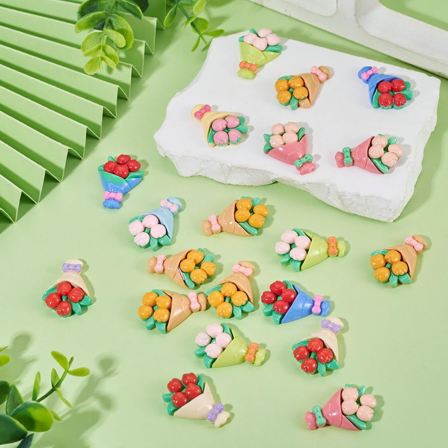 Cheriswelry 20Pcs 3D Flower Flatback Cabochons Flower Bouquet Resin Slime Charms Ornament 33x24.5mm for DIY Scrapbooking Embellishments Phone Case Hair Clip Jewelry Making - Image 6