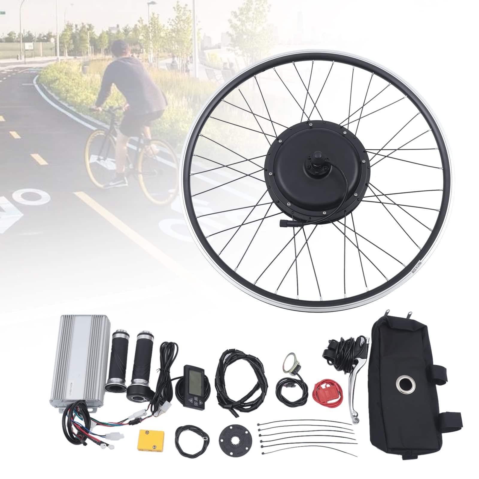 Zestaw do konwersji roweru elektrycznego 28", 1500 W, zestaw do konwersji tylnego koła z czujnikiem, uchwytami hamulcowymi, tylne zawieszenie, 7-biegowe koło zamachowe, czarny