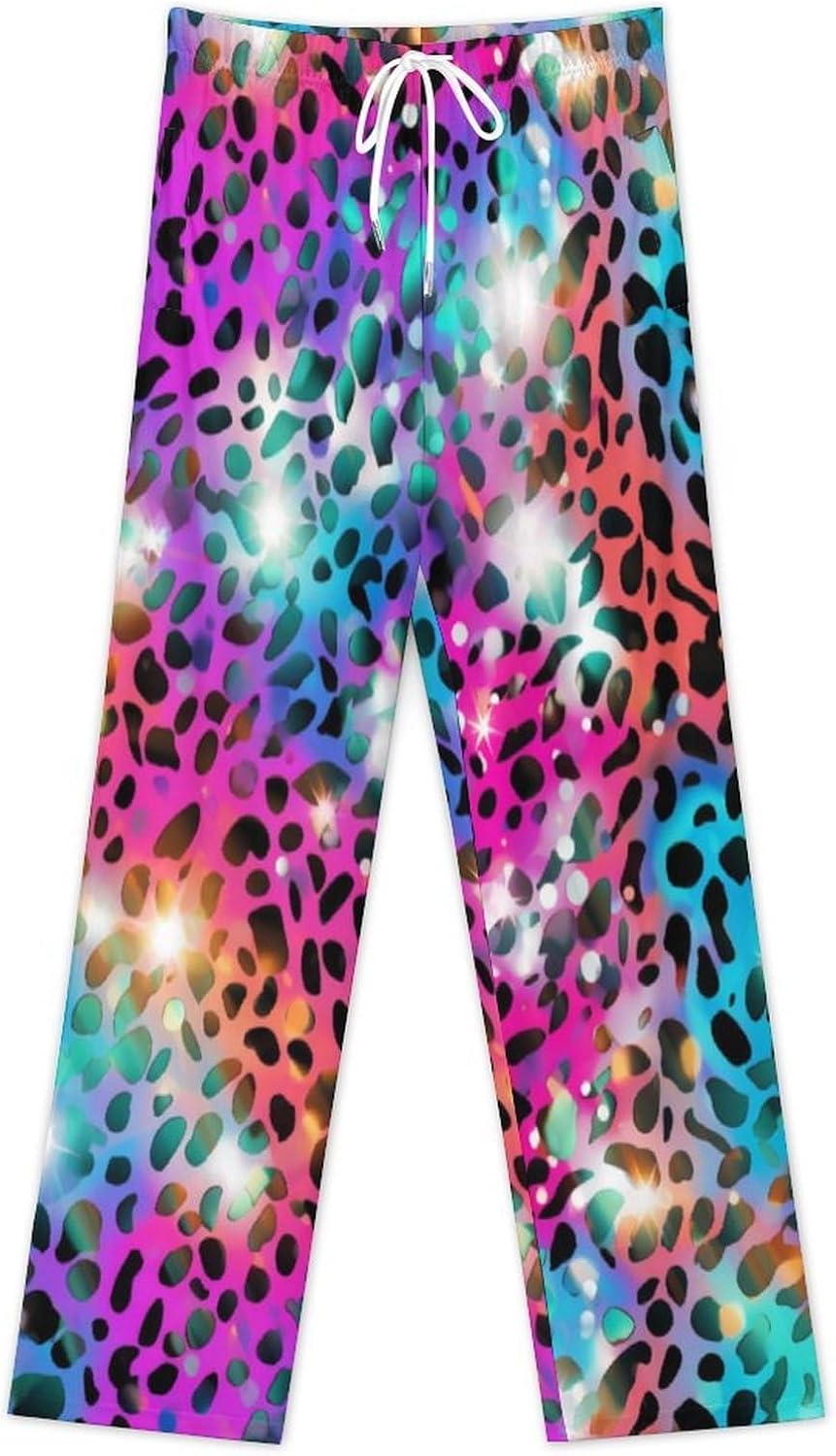 Leopard Rose Pattern Pajama Pants for Men Soft Warm Sleepwear Lounge Bottoms Pants with Pockets