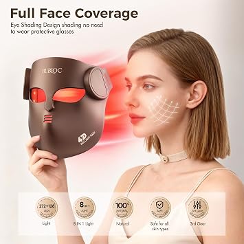 4D Wireless Red Light Therapy for Face and Neck with 400 LEDs,8+1 Color Light Therapy Mask with NIR, 850nm Red Light Therapy Mask, 4000mAh Rechargeable Led Face Mask Remote Control for Home & Travel