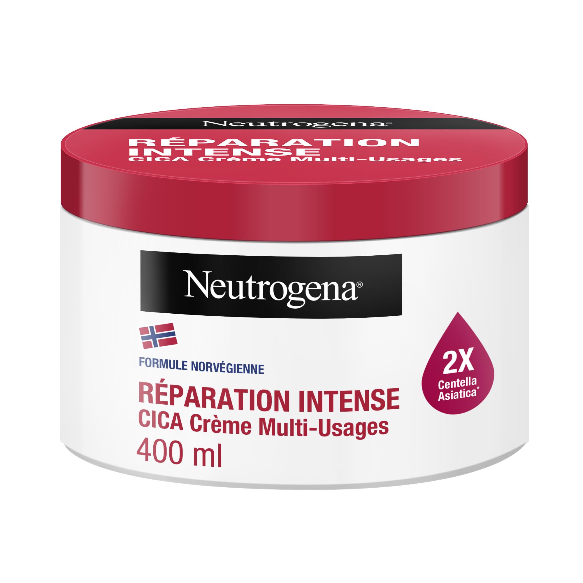 Neutrogena Réparation Intense CICA Crème Multi-​Usages (flacon-​pompe de 400 ml) – Mains, visage, pieds & corps – 15% Glycérine + Centella Asiatica – Hydratation 72h – Peaux très sèches
