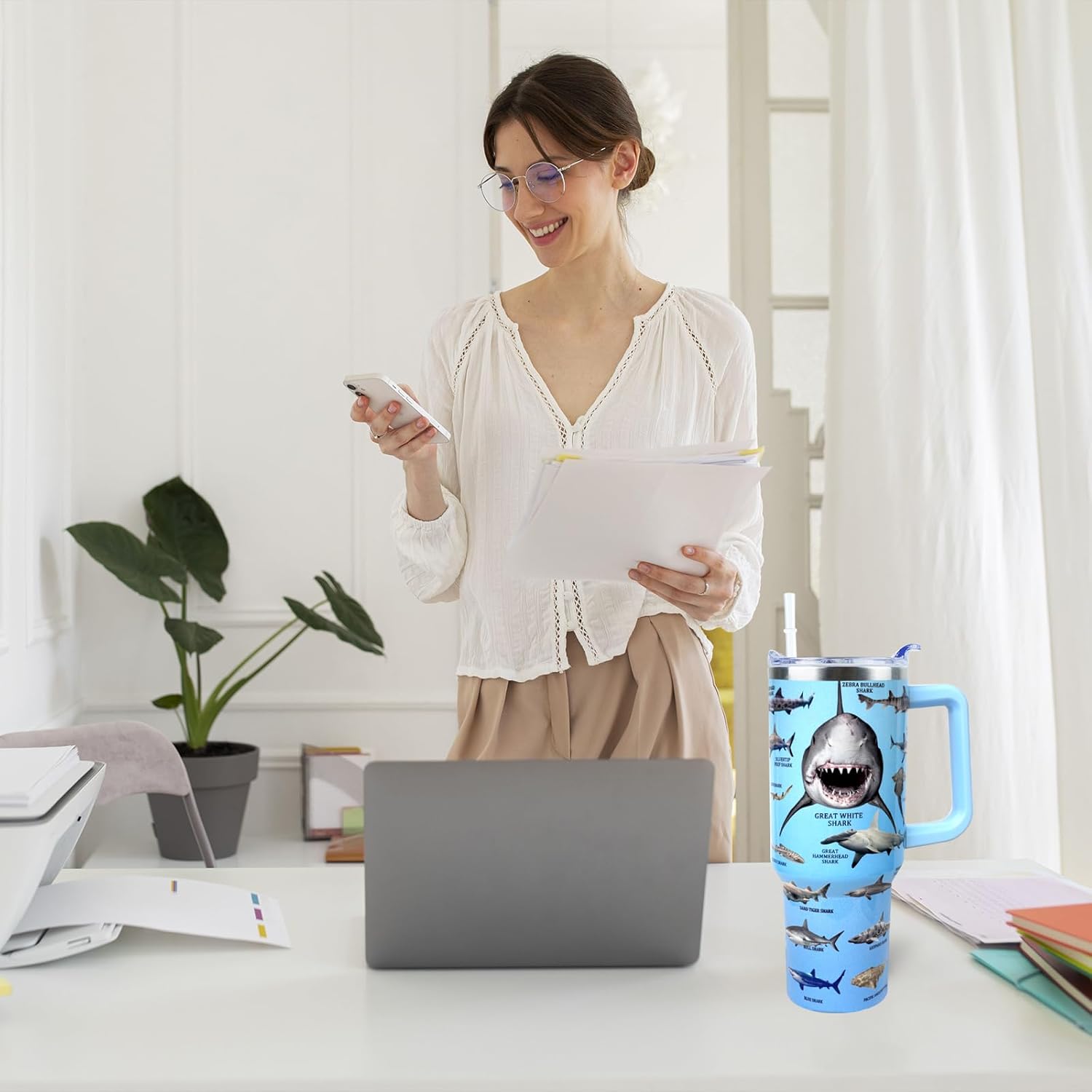 Shark Tumbler 40 oz Tumbler with Handle and Straw Lid Leak Proof - Shark Cup for Christmas Birthday Gifts for Women - Stainless Steel Cup - Image 3