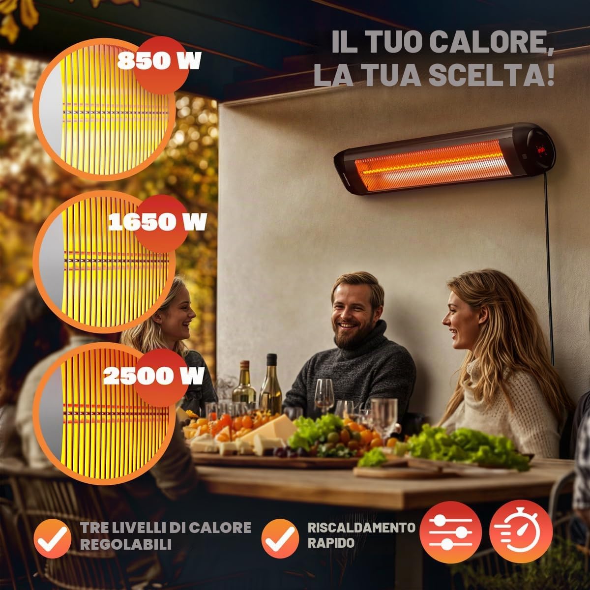 Monzana Stufa a Infrarossi 2500W a Parete 3 Livelli Calore Inclinabile 90° Telecomando Timer 24h
