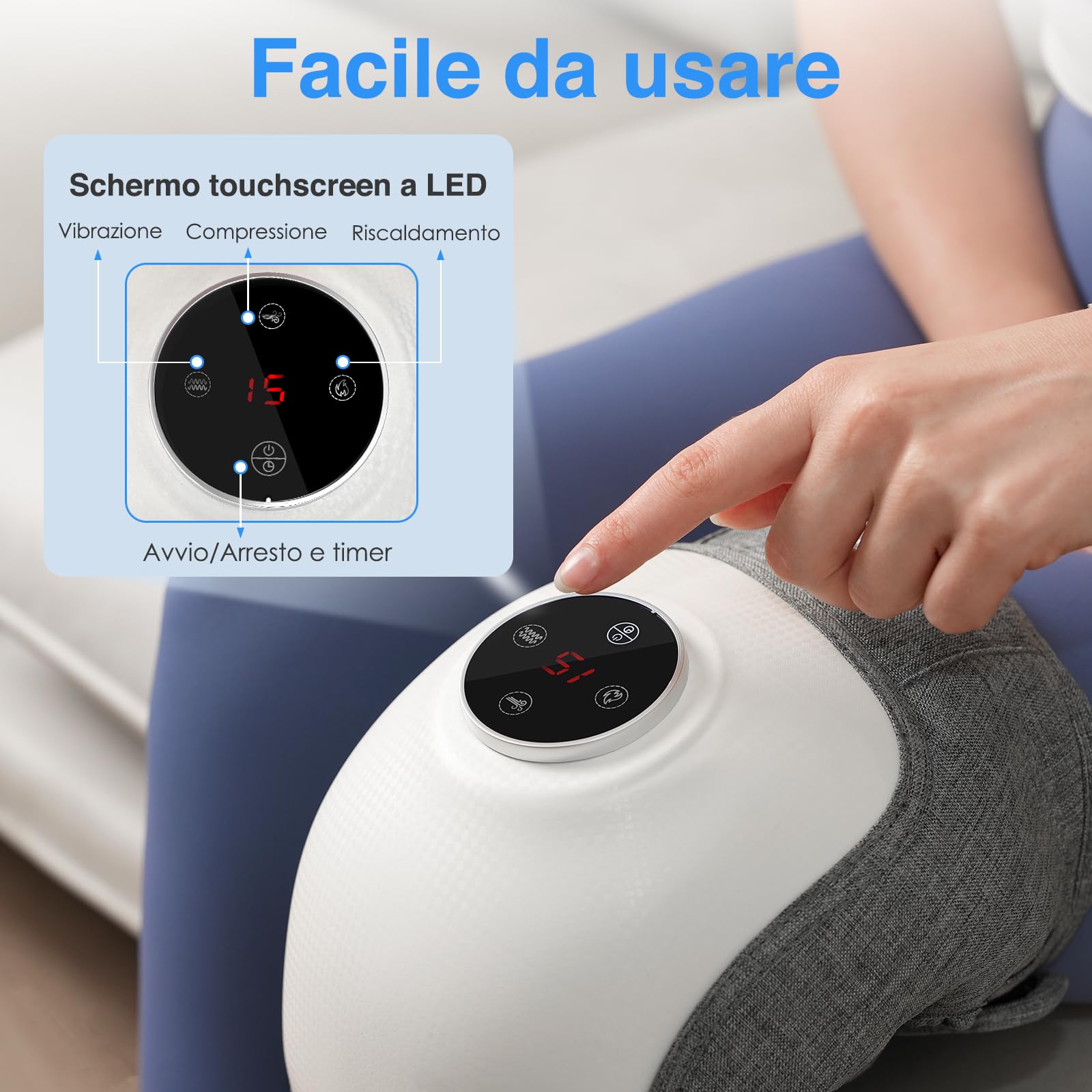 Massaggiatore Ginocchio Terapia Calore e Vibrazione，3 Livelli Calore | Sollievo Rapido dal Dolore, Ginocchiera Elettrica Wireless, Compressione Aria e Batteria 5000mAh, 3 Modalità Massaggio
