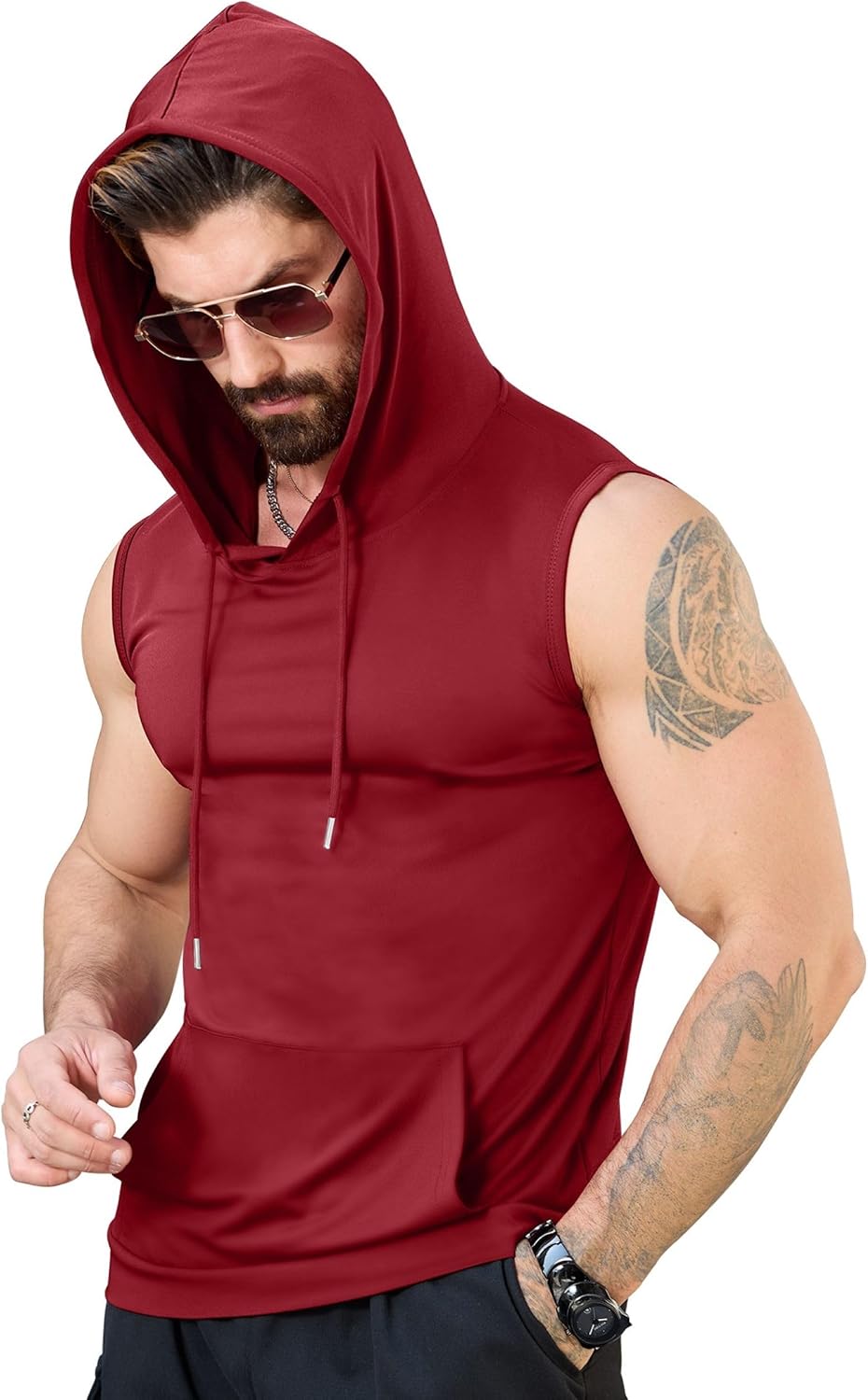 Aiyino Men's Workout Hooded Tank Tops Bodybuilding Muscle Cut Off T Shirt Sleeveless Gym Hoodies