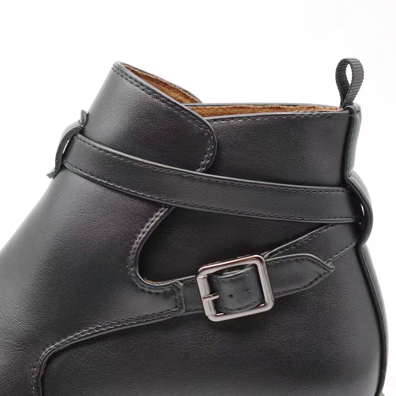 Finishing & Sewing Botines Chelsea para hombre de piel marrón con correa de hebilla