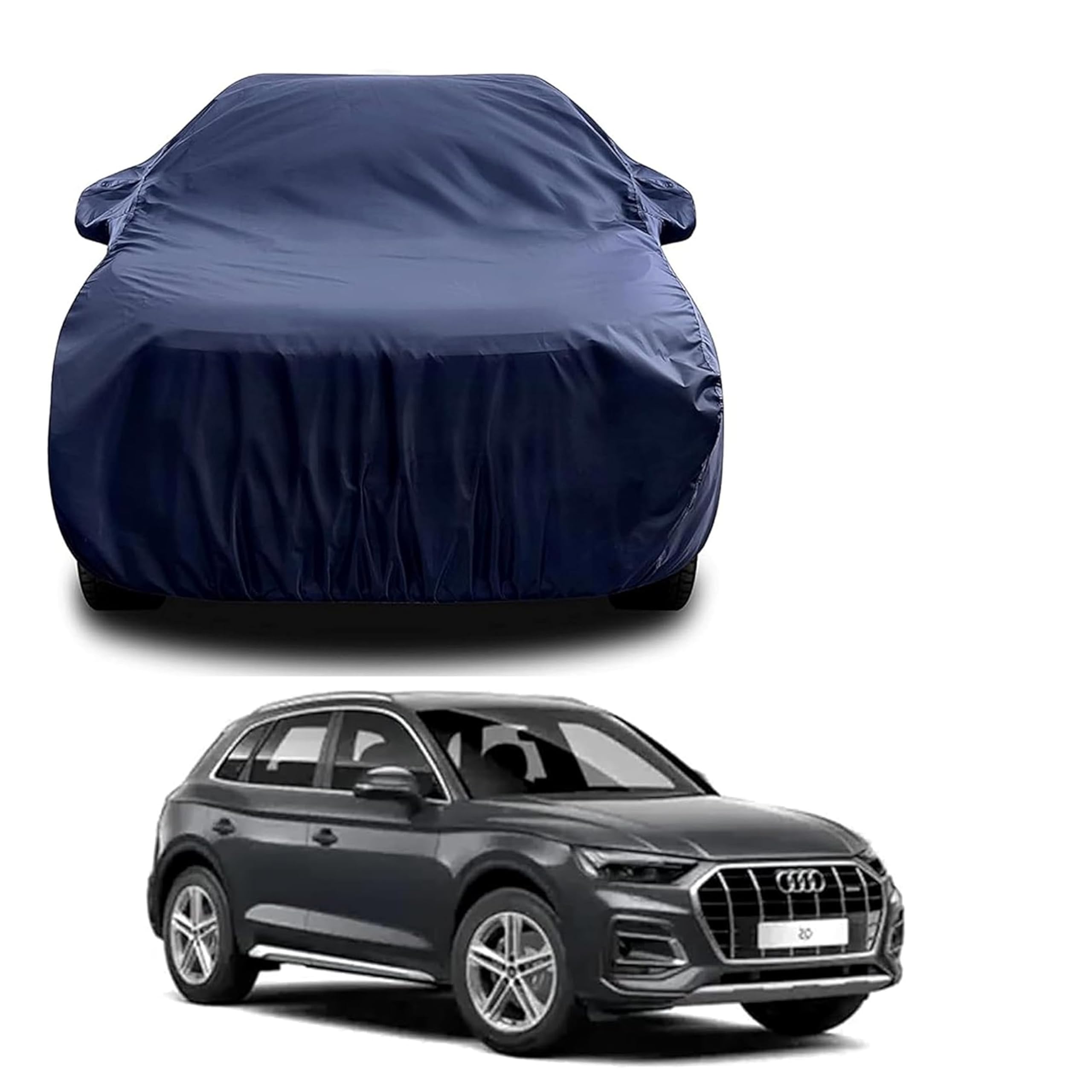 Sulfar 100% Water Resistant Car Body Cover Compatible with Mirror for Audi Q5 (Triple Stitched, Full Bottom Elastic, Navy Blue)