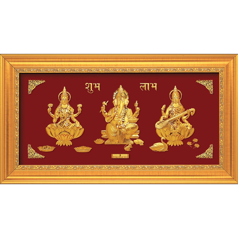 3A7 Laxmi Ganesha Saraswati Prima Art 24Karat Pure Gold Sheet Artwork