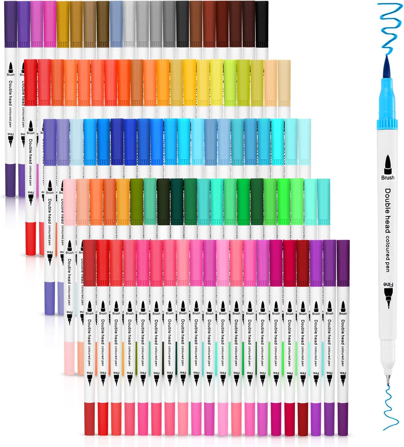 AGPTEK Dual Tip Brush Pens, 100 Colors Dual Tip Brush Marker Pens with 0.4 Fine Tip, Non-Toxic, Odorless & Blendable, Perfect for Illustration, Calligraphy, Sketch Book & Hand Lettering