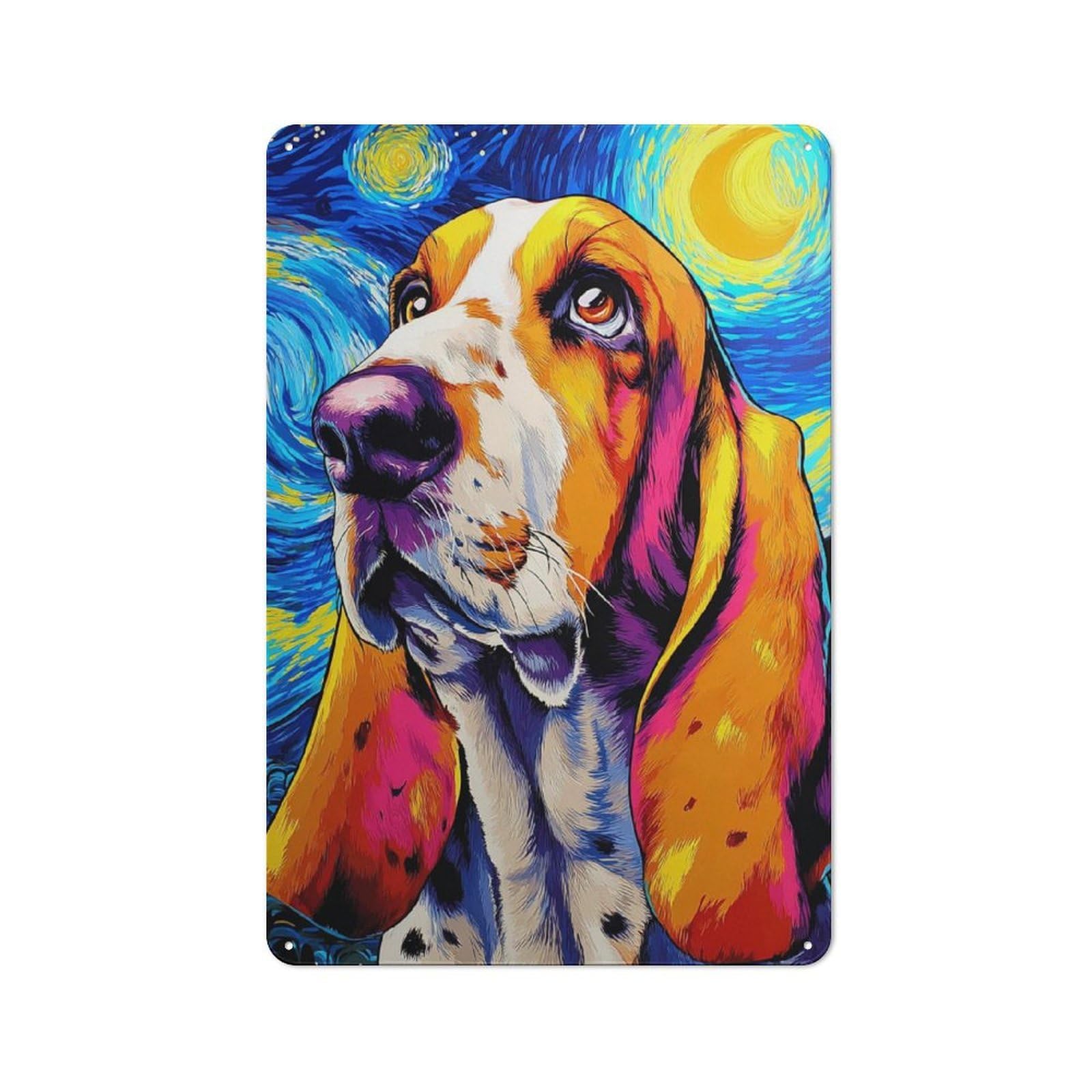 Junmoney Starry Night Basset Hound -1 Vintage Metal Plaque 30X20cm For Kitchen Or Home Bar, For Vintage Wall Decor Fans, For Garage And Workshop Walls