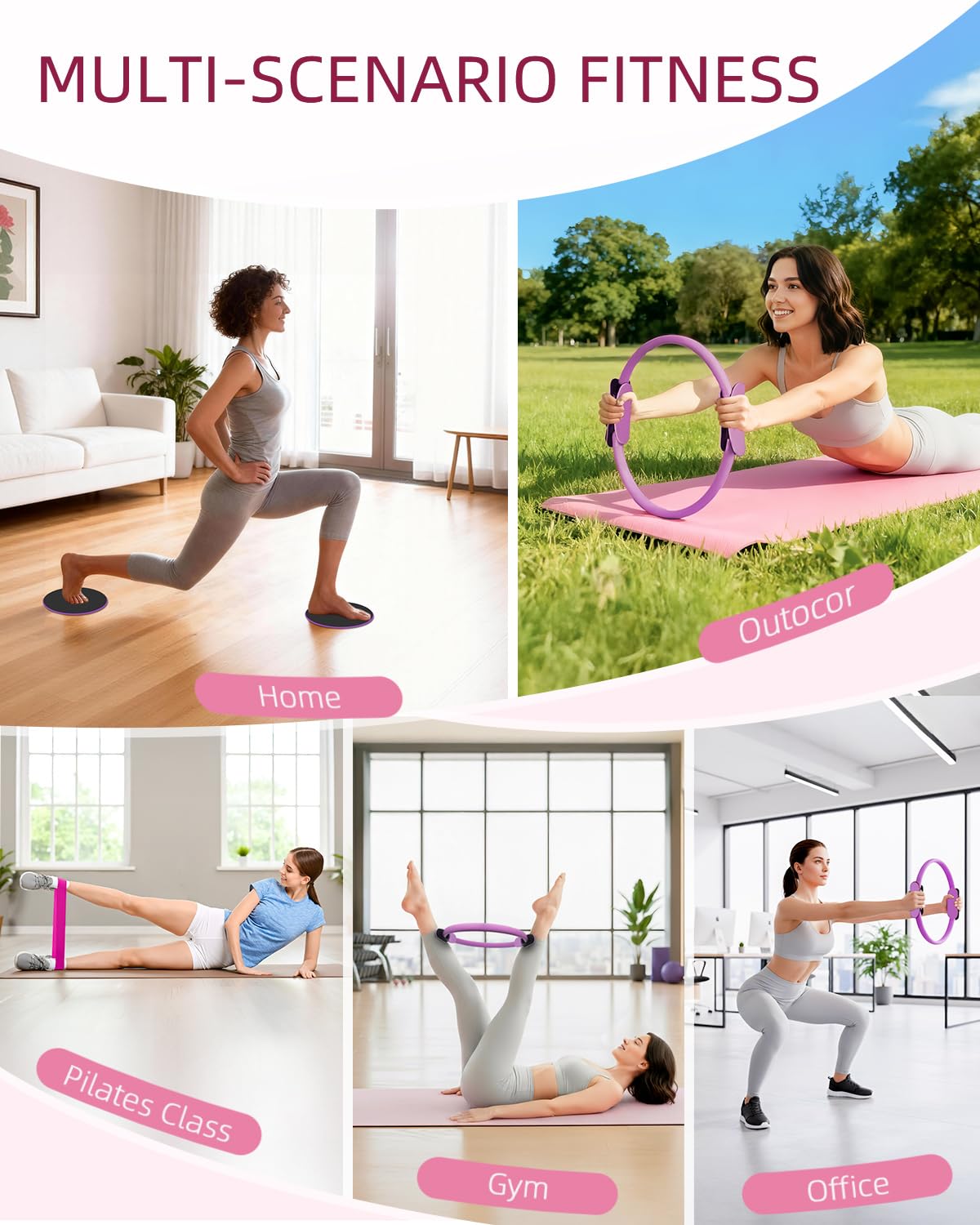 Abahub Kit Pilates Completo para Casa, Set Multi-Pieza con Aro de Pilates 35cm, Bandas de Resistencia y Accesorios – Equipo de Entrenamiento Femenino, Glúteos, Tonificación y Estabilidad