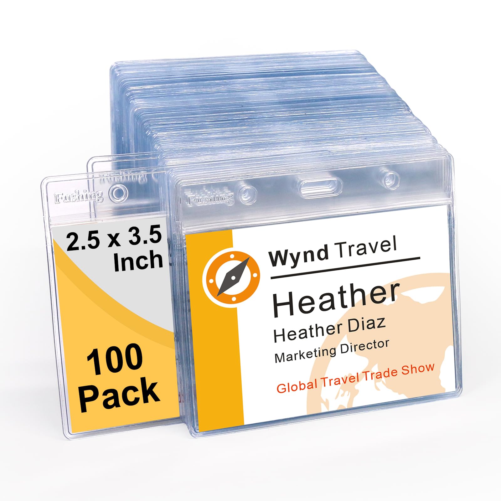 2.5x3.5 Inch Name Badge Holders - Fushing Clear Plastic Horizontal Name Tag Badge ID Card Holders for 2.5 x 3.5 Inch Labels, ID Cards, Name Badge