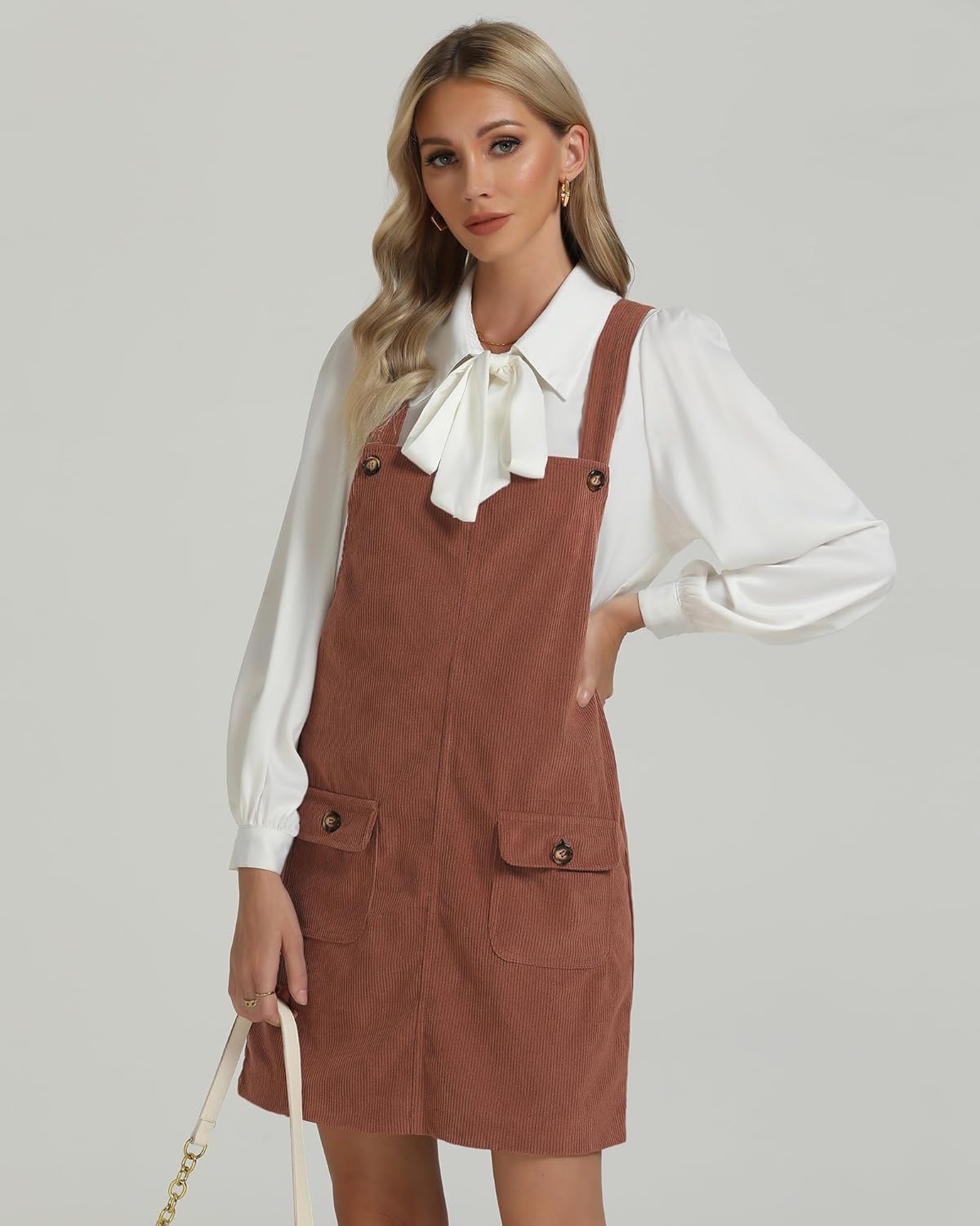luvamia Corduroy Overall Dress for Women Adjustable Straps Casual Fashion Overalls Pinafore Short Dresses with Pockets - Image 3