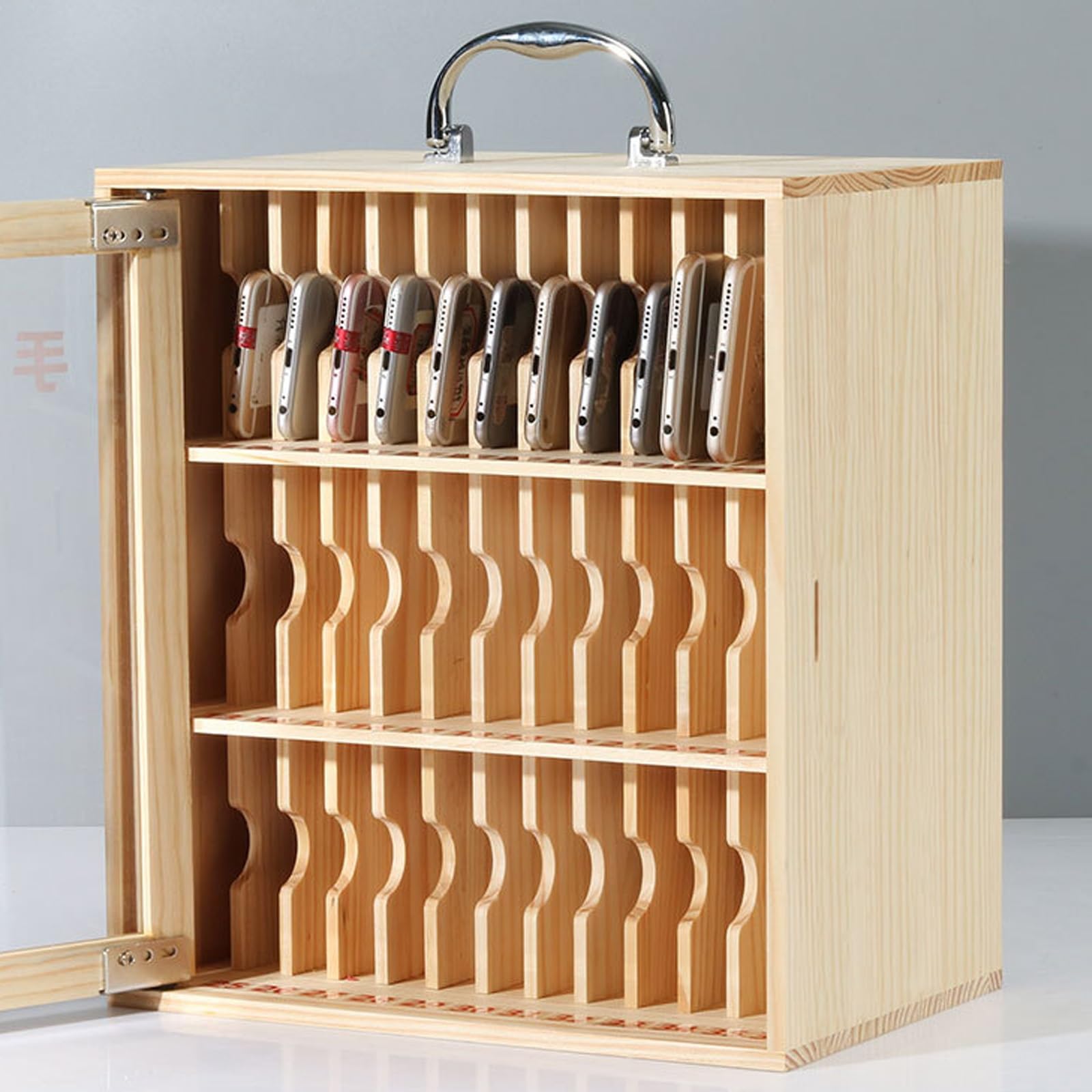 Nizer - Supporto da parete per telefono con 60 scomparti, ideale per studenti e lavoratori di fabbrica, comoda maniglia per un facile accesso, soluzione salvaspazio