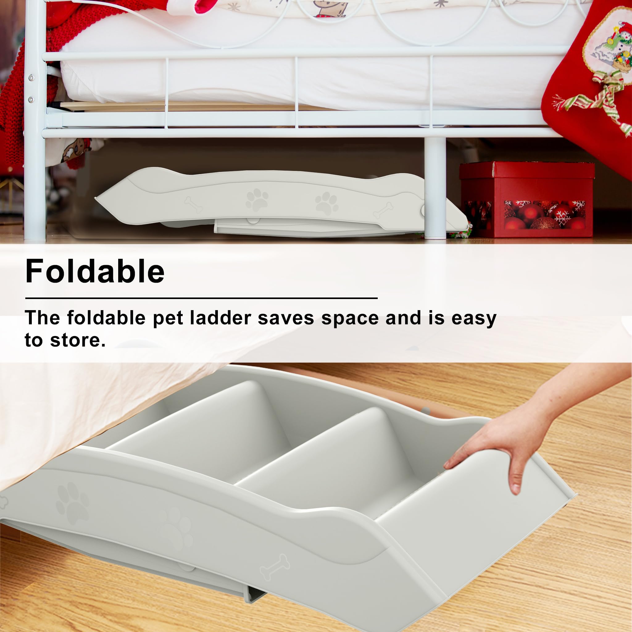 UISEBRT Escalera plegable para perros, 4 peldaños, para mascotas, con alfombrilla antideslizante y barra de apoyo para mascotas de hasta 75 kg, color gris