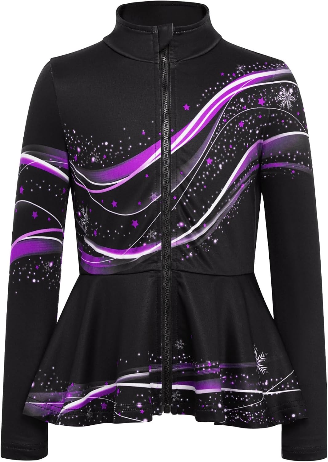 Kids Girls Ice Skating Jackets Figure Skating Performance Costume Fleece Rhinestone Jackets