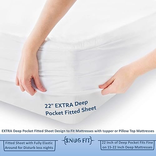 Miniatura 4 de MGPS 100% algodón Giza Egyptian Dreams 4 piezas juego de sábanas de bolsillo extra profundo de 22 pulgadas, juego de sábanas de algodón Giza y