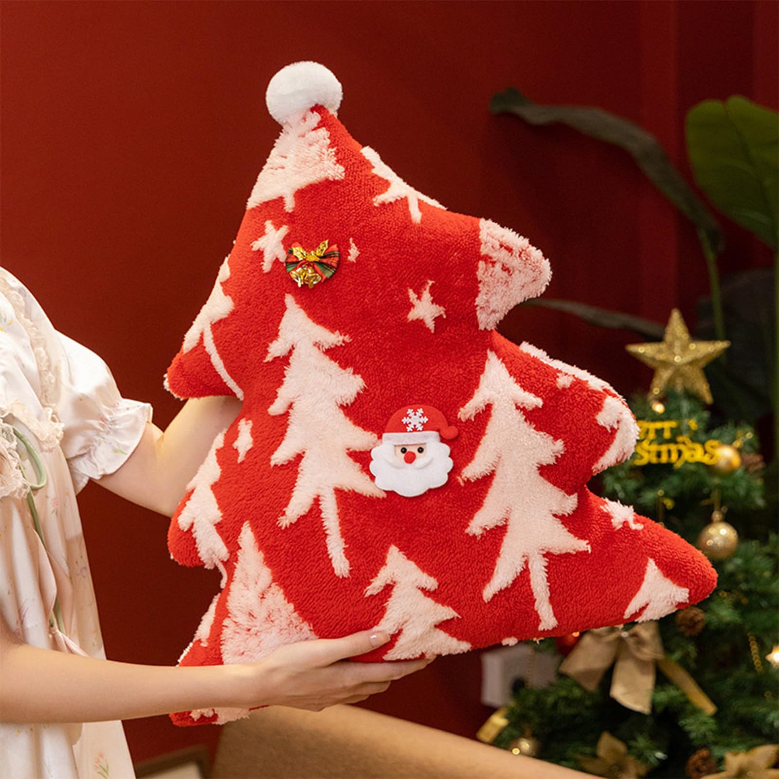 Cojín Mullido Navidad Relleno Decoración | Cojín Navideño Suave y Adorable | con Árbol de Navidad - Con Diseño Boho De Árbol Para Decoración De Salón Sofá Dormitorio Otoño Halloween Interior | Oto