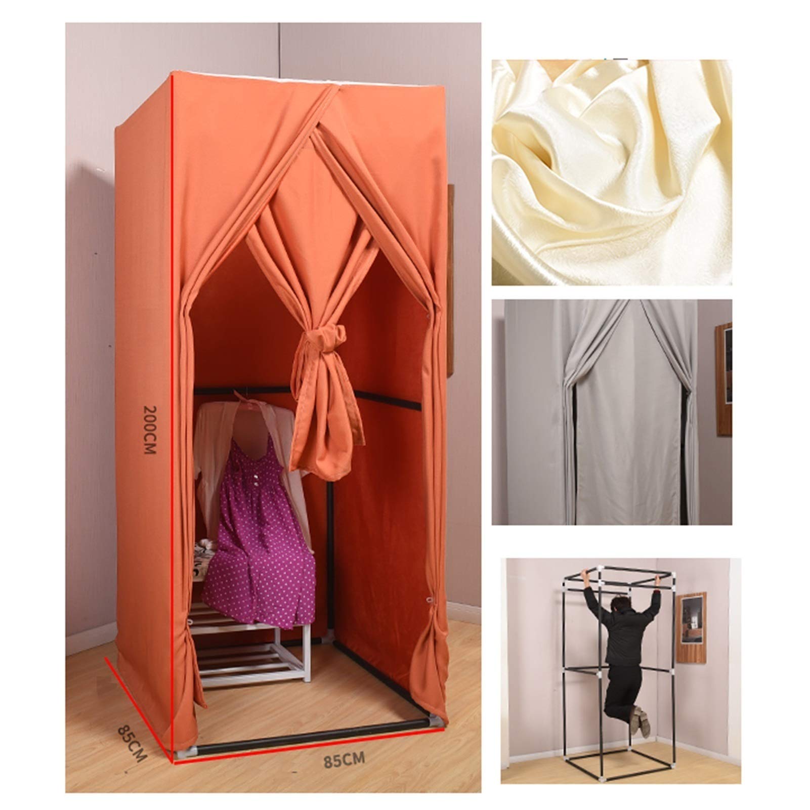Vestiaire carré simple et portable en matériau double face, degré d'ombrage, plus haut et plus durable, avec kit de rideau de porte et cadre en métal et étagère pliante.
