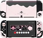 GeekShare Strawberries with Cream Case Compatible with Switch OLED, Soft Silicone Slim Protective Cover with Separable Shell and 2 Thumb Grips (Pink)