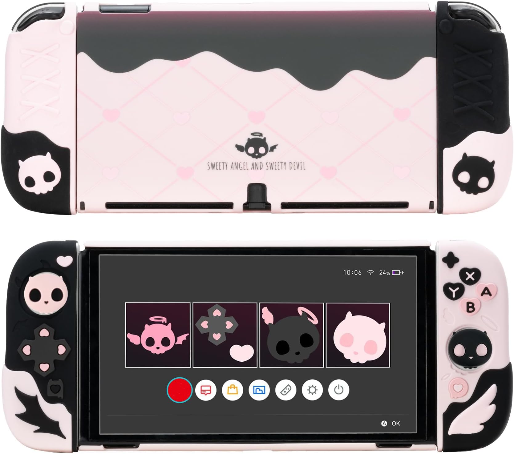 GeekShare Protective Case for Switch OLED Anti-Scratch Slim Cover Case Compatible with Switch OLED Separable Soft Silicone Protective Shell with 2 Thumb Grip Caps- Sweetheart Skull