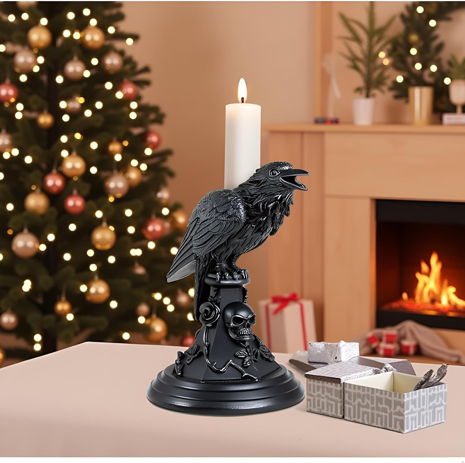 Gothic Black Cat Candle Holder Statue,Resin Cat Candlestick Holder,Halloween Gothic Tabletop Decor for Home,Dining Table & Party,Witchy Cat Figurine Gift (Crow) - Image 6