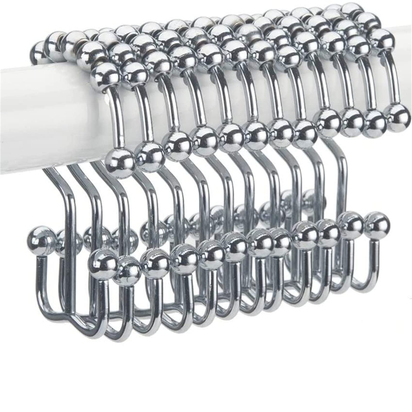 Ganci for Tende da Doccia, 12 Pezzi Anelli for Tende da Doccia in Acciaio Inossidabile Ganci da Doccia a Doppio Scorrimento in Metallo Resistente alla ruggine for Tende da Bagno