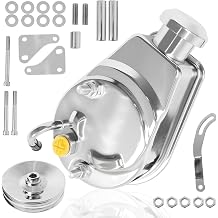 Power Steering Pump Saginaw Chrome Pump - Includes Pulley Double Groove V-belt 5-7/8" Key Way Shaft Bracket Kit Compatible with Chevy GM SBC 265-400 1966-1984 Replaces 4312C, 9609x
