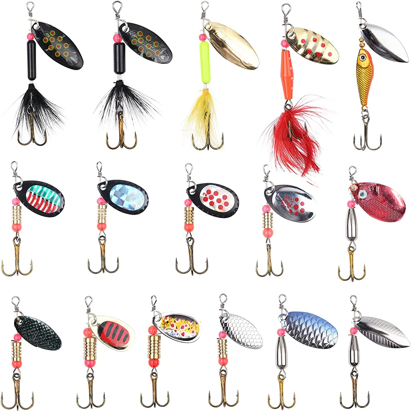 16 Leurres De Pêche Cuillères Tournantes - Métal - Pour Brochet, Sandre, Perche - Paillettes - Sac Inclus