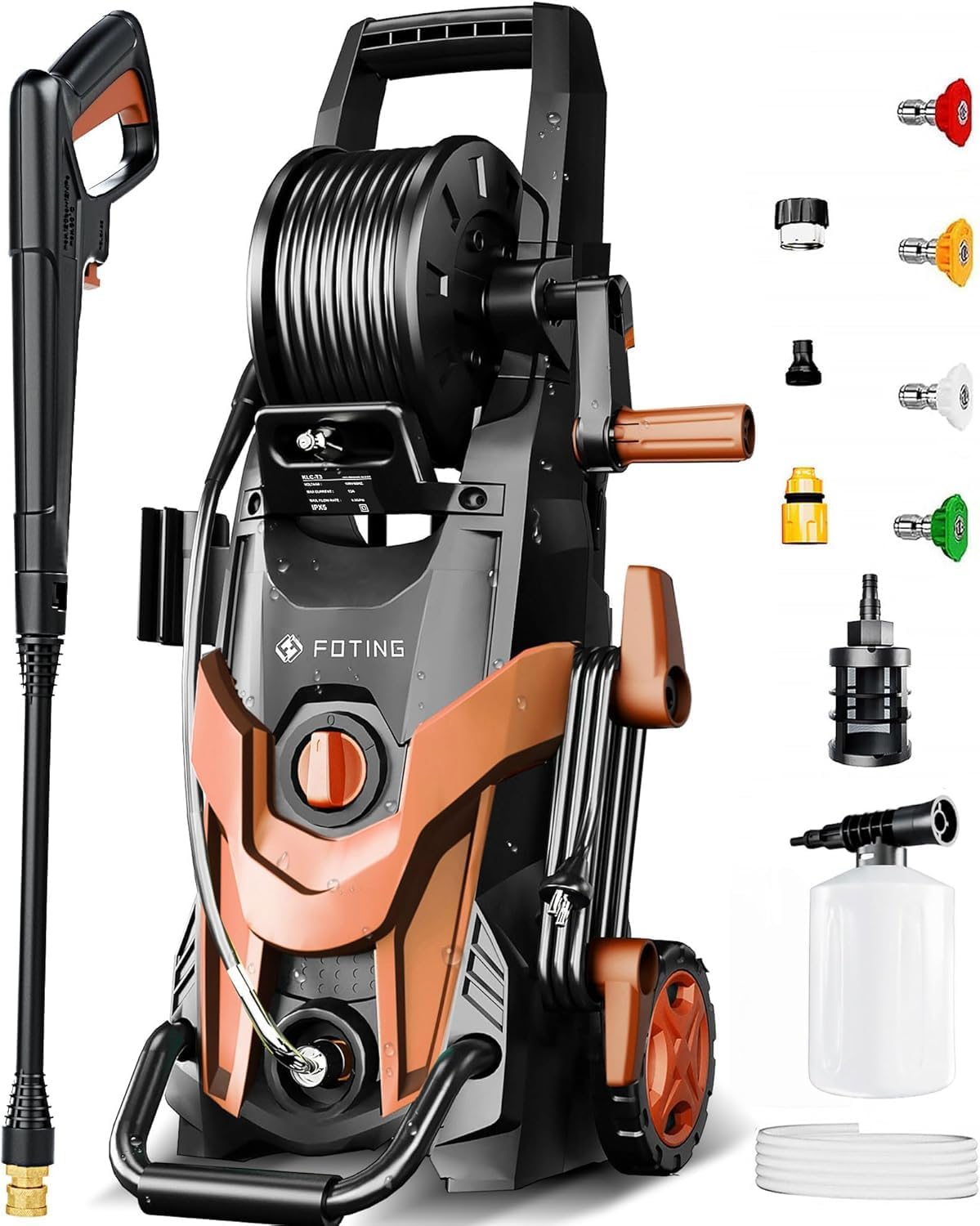 High Power Pressure Washer 4500PSI with 4 Quick Connect Nozzles,Inlet Hose & Filter, Foam Cannon for Cars/Fences/Driveways/Patios/Home,Red
