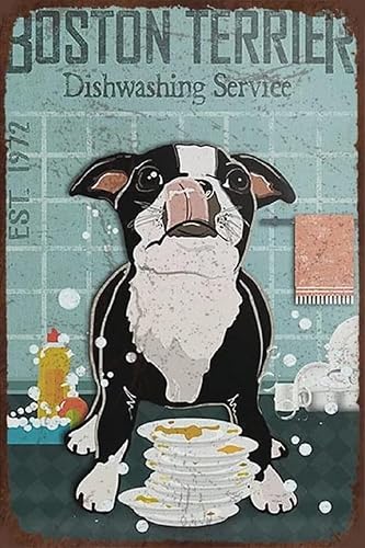 Miniatura 1 de Pinturas retro de Boston Terrier en lienzo para pared, póster de servicio de lavado de platos de perro Boston Terrier, impresiones de arte moderno,