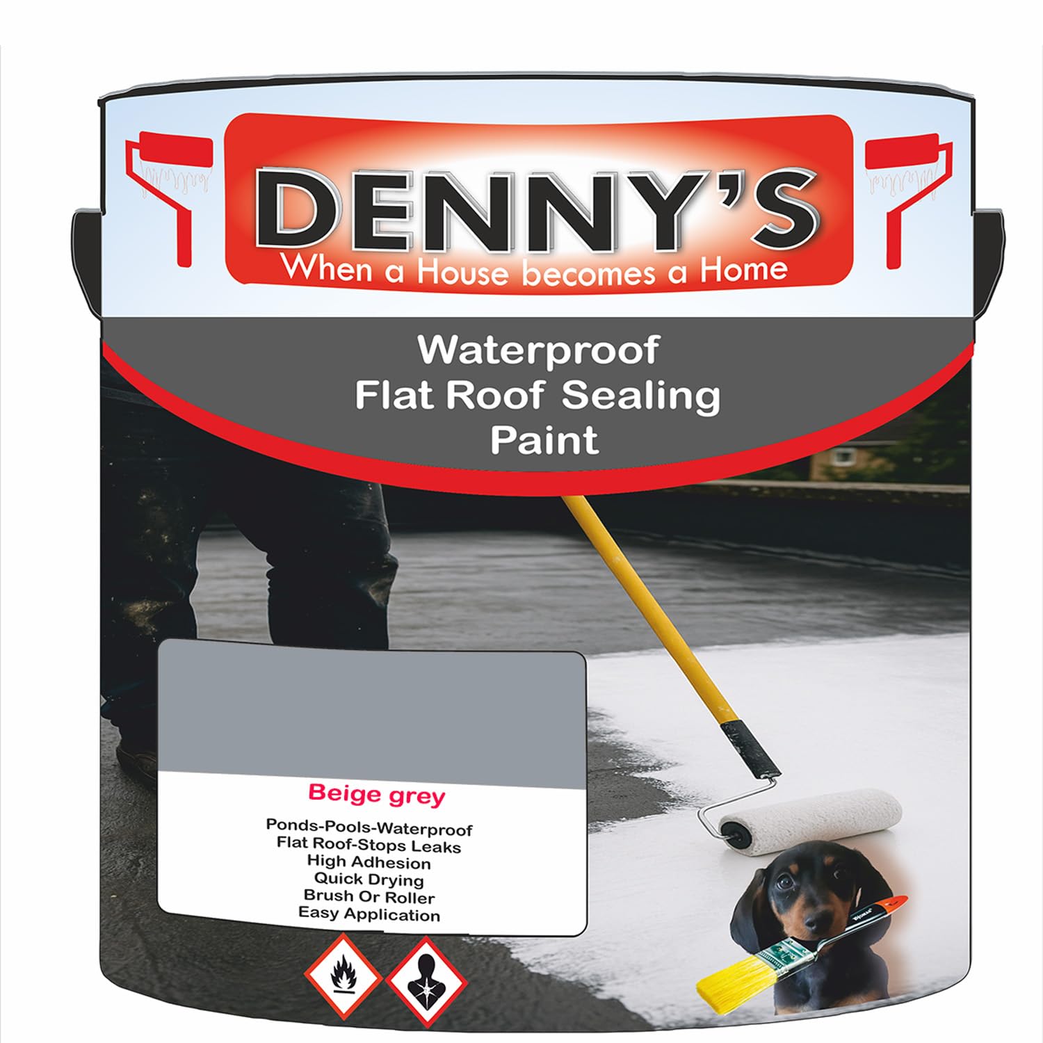 SCOOBYS PAINTS BACK IN THE MIX Chlorinated Rubber Flat Roof Paint – Waterproof Roof Sealer & Leak Repair Coating, Quick Drying, High Adhesion (Beige grey, 2.5 Litre Tin)