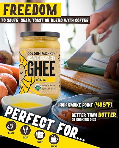 Miniatura 3 de Golden Monkey - Mantequilla clarificada de Ghee alimentado con pasto para energía, intestino y apoyo a la salud inmunológica, mantequilla de ghee