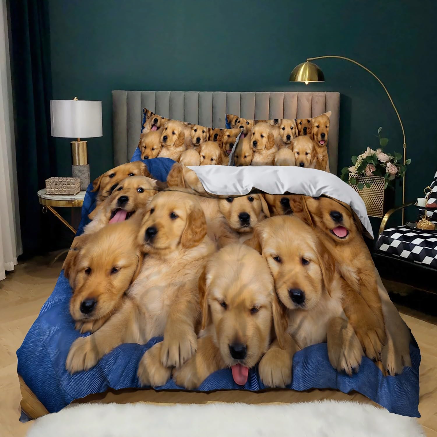 Décoration de chambre enfant simplifiée grâce à la parure de lit chien 240x260 cm lavable