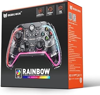 Wired Controller, BIGBIG WON Rainbow PC Controller RGB Indicator, Custom Back Buttons, 6-Axis Gyro, Dual Motor, Linear Tri...