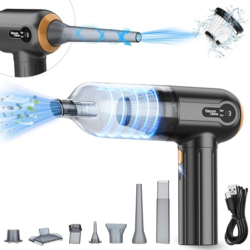 Aspiradora de mano inalámbrica, aspiradora de mano para automóvil de 15000 Pa con plumero de aire, pantalla LED portátil de succión fuerte, mini