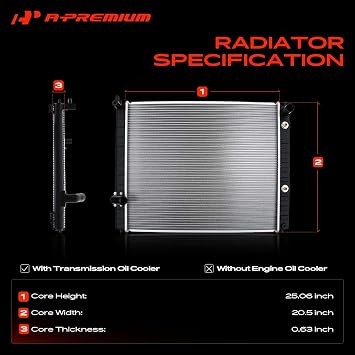 A-Premium Engine Coolant Radiator Assembly with Transmission Oil Cooler