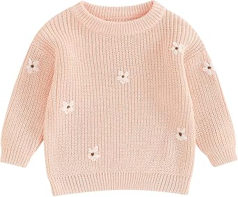 Pivanzore Baby Girl Toddler Knit Sweater Winter Clothes Cute Flower Crewneck Long Sleeve Pullover Newborn Infant Warm Tops