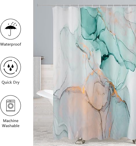 Miniatura 23 de Gibelle Juego de 4 cortinas de ducha de baño con alfombras antideslizantes, cubierta para tapa de inodoro y tapete de baño, juego de decoración