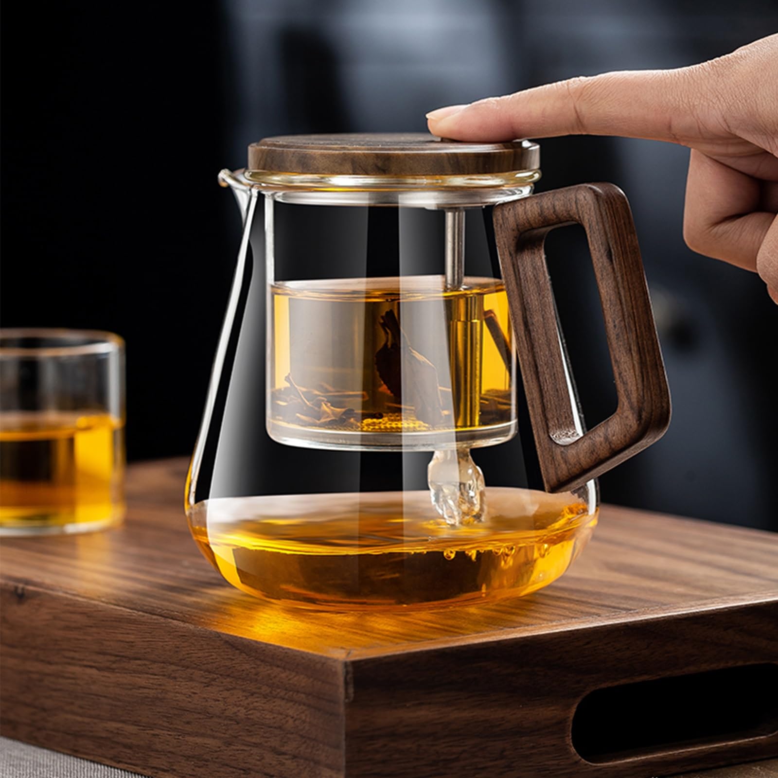 550ml Water Separation Glass Teapot with Wooden Handle, Holzdeckel Teekanne Glas Mit Siebeinsatz Glaskanne KäLtebestäNdiges Und HitzebestäNdiges, Enchantipot Magic Tea Pot(750ml 12 * 7.5 * 7.5cm)