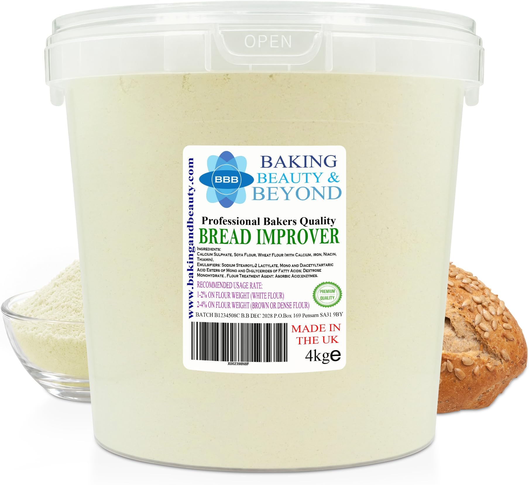 Baking Beauty and Beyond Professional Bread Improver Powder - Dough Enhancer for Bread, Grain Dough Conditioner Strengthens Starch and Improves Texture of All Flours